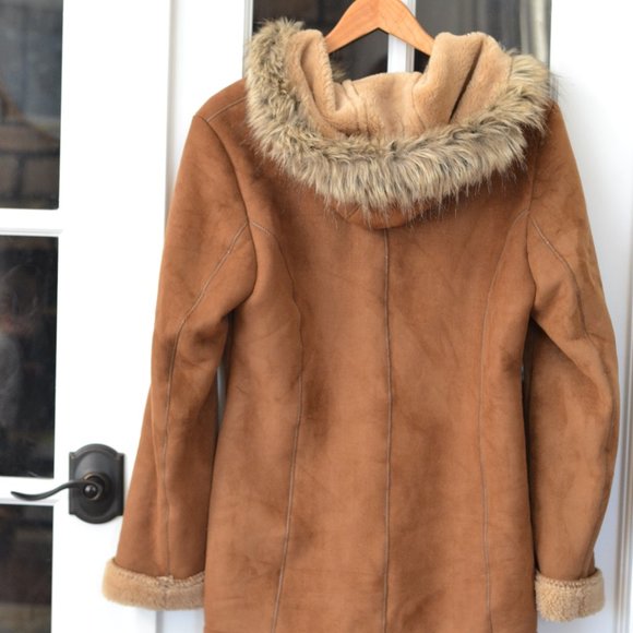 Ellen Tracy Brown Full Zip Hooded Faux fur Parka - Picture 2 of 8